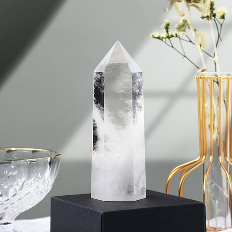 Turn de cristal semipretios vindecator hexagonal Cuart transparent - Obelisc cu inaltimea de 10 cm