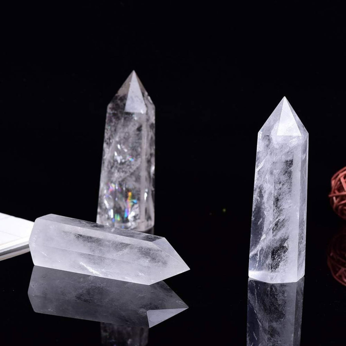 Healing semi-precious crystal tower, hexagonal transparent Quartz - Obelisk, 10 cm high