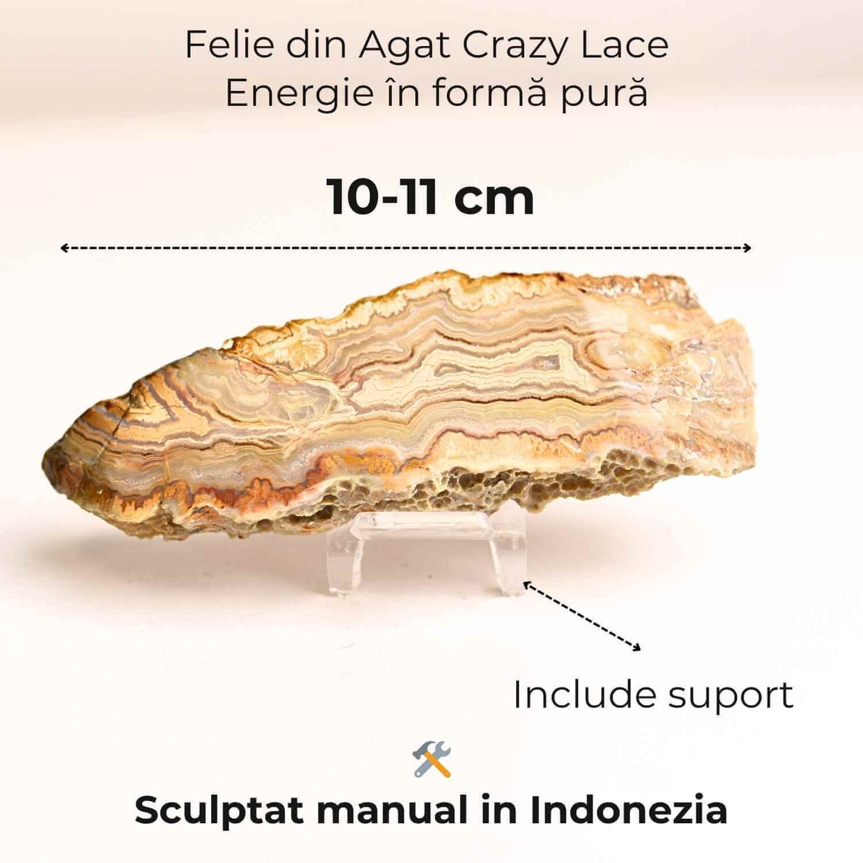 Felie 10-11 cm din Agat Crazy Lace - Sculptata manual, energie in forma pura