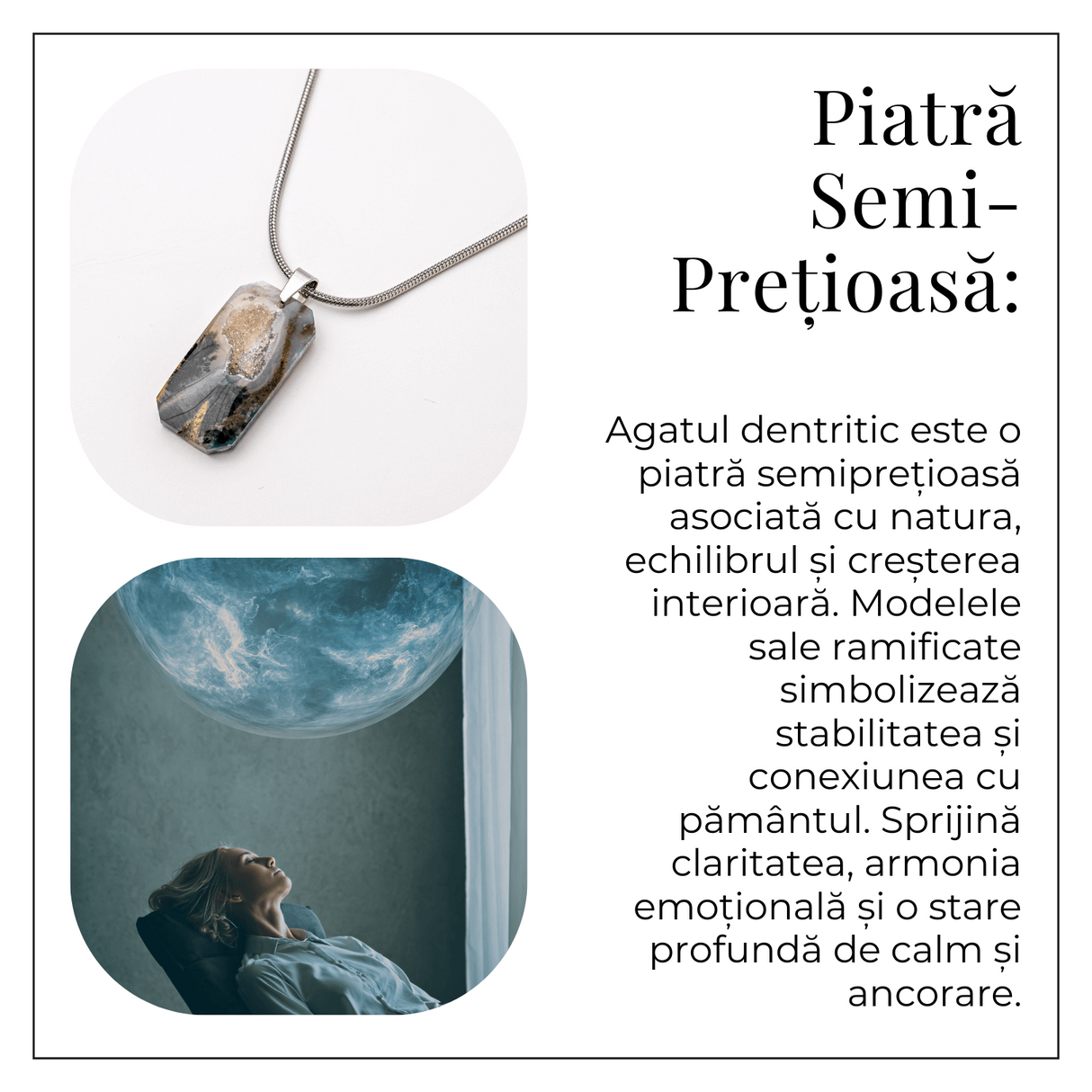 Colier Titanium cu Agat Dendritic Dreptunghiular - NaturA, Echilibru si Conexiune Interioara