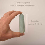 Turn din cristal natural unicat Acvamarin 9-10 cm - Cunoscut ca piatra curajului si a comunicarii clare