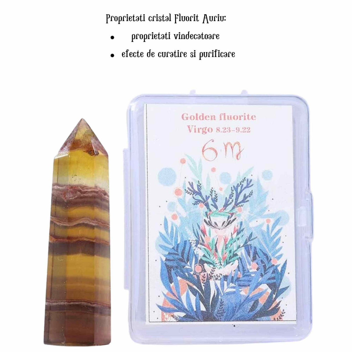 Varf de Cristal 6 cm pentru cele 12 zodii - Pietre semipretioase specifice zodiei Berbec- Un cadou deosebit
