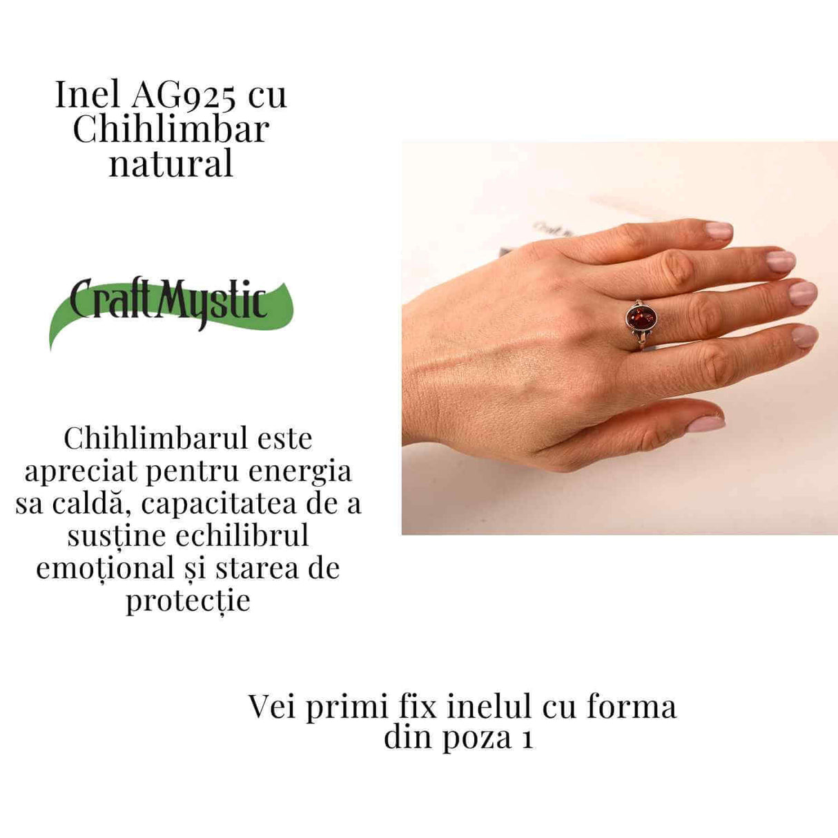 Inel Oval din Argint 925 cu Chihlimbar Natural - Eleganta Calda si Echilibru