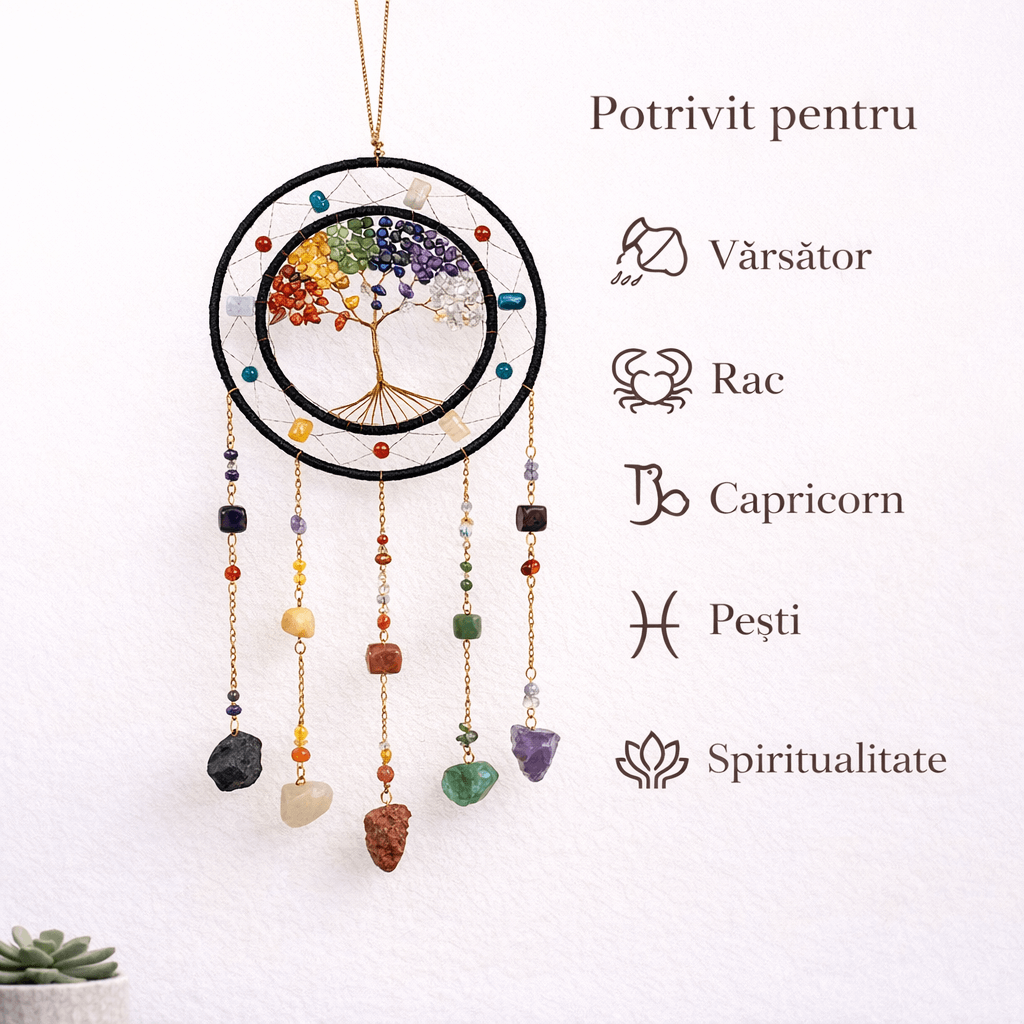 Dreamcatcher cu cele 7 chakre - un simbol al armoniei interioare si al protectiei spatiului personal