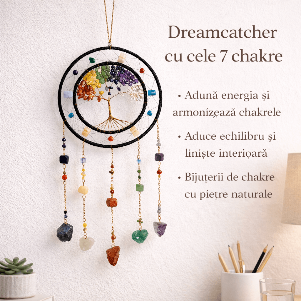Dreamcatcher cu cele 7 chakre - un simbol al armoniei interioare si al protectiei spatiului personal