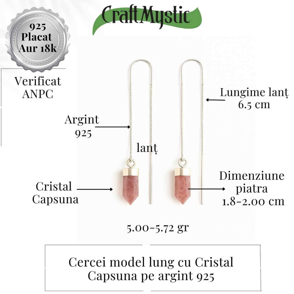 Energie a Inimii si Armonie - Cercei Argint 925 cu Cristal Capsuna