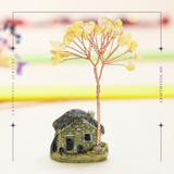 Figurina casuta cu ramura din Citrin Natural , Arbore de Energie Spirituala Reiki, pentru Decoratiuni de Birou si Acasa