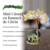 Figurina casuta cu ramura din Citrin Natural , Arbore de Energie Spirituala Reiki, pentru Decoratiuni de Birou si Acasa
